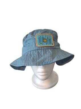 Y2K Blue Bucket Hat Smiley Patch Soft Grunge Skater Indie Festival One Size